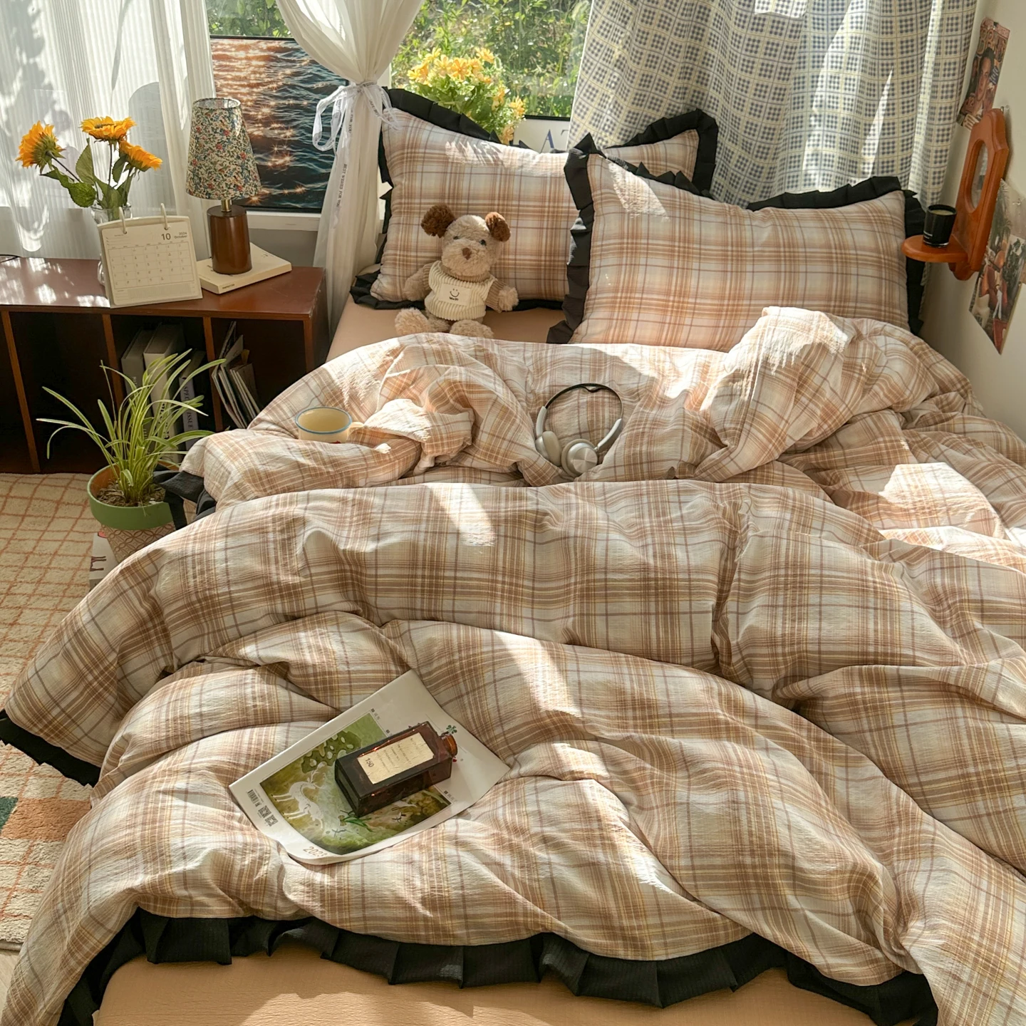 

Classic Soft Bedding Set Yarn Vintage Plaid Pasttern Sheet 2 Pillowcase No Filling Single Twin Full Queen Size Duvet Cover Set