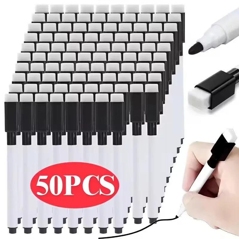 Magnetic Black Dry Erase Markers with Eraser Cap White Board Dry Erase Markers Classroom Dry Wipe Pens for Home Office School