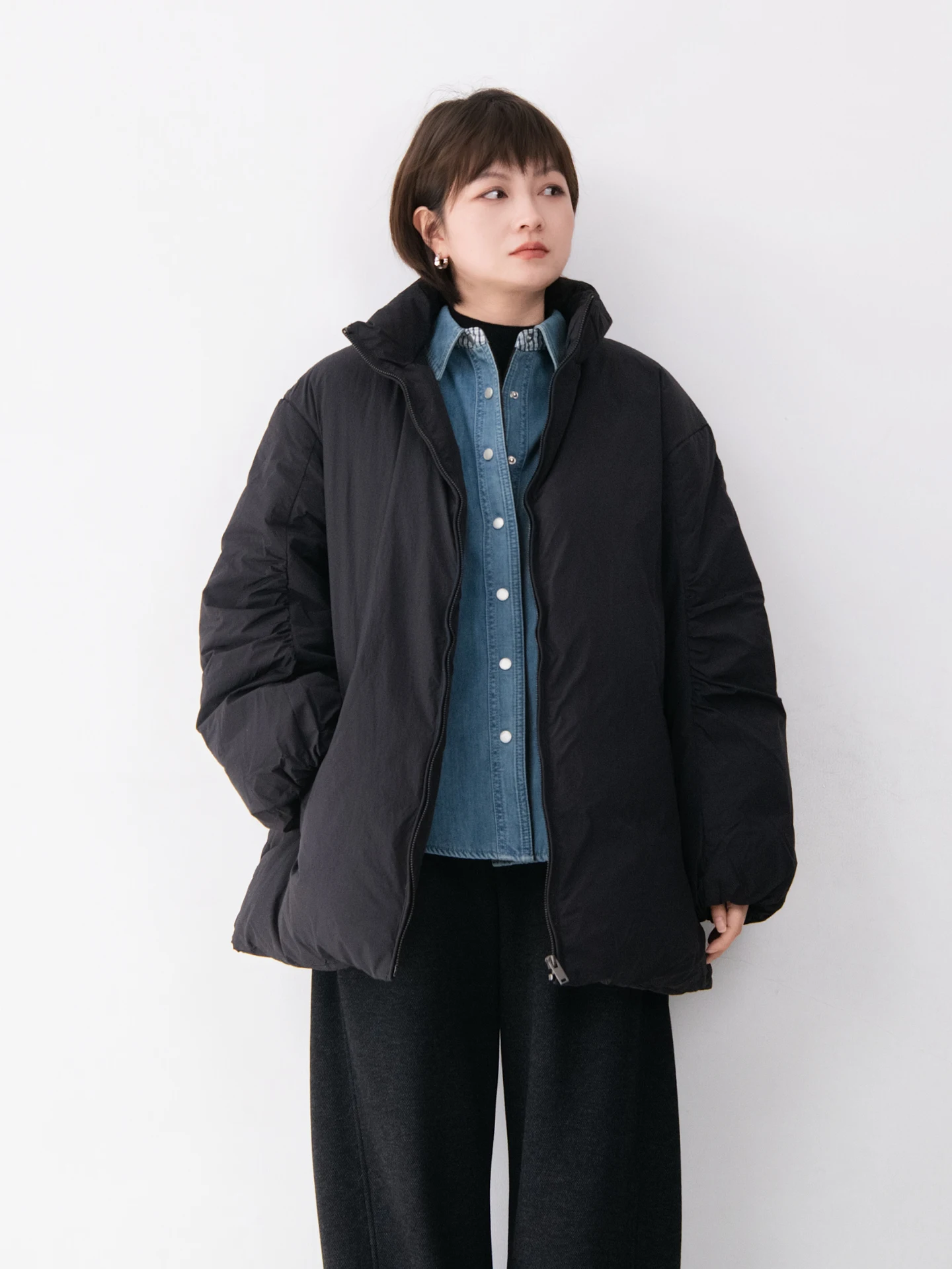 

Women's Mid-Length Du down Jaet Stand Collar Filling Warm Top Folded Design Casual Sle Nylon Fabric Zipper Closure Long...