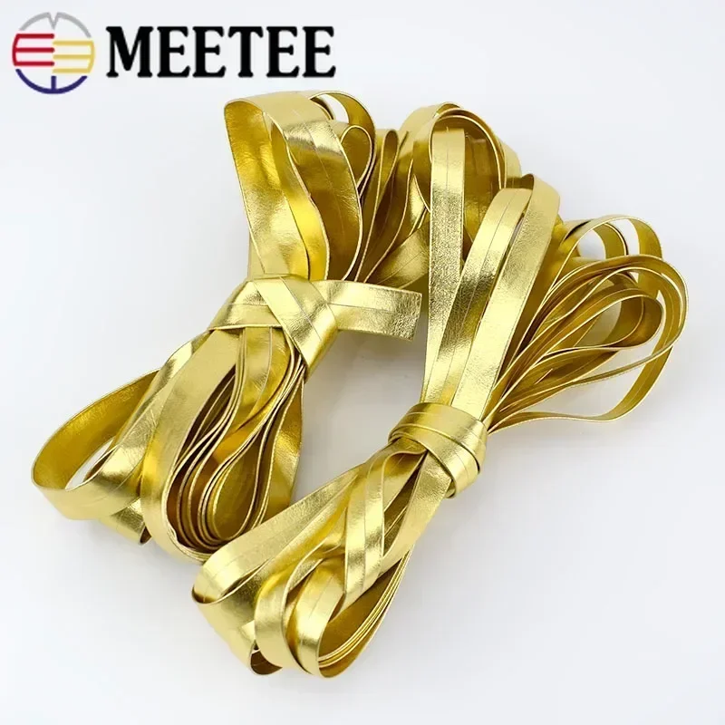 Meetee 5M 5-30mm Width Synthetic PU Leather Ribbon Gold Silver Bag Cords DIY Clothing Jewelry Decor Bows Band Necklace Material