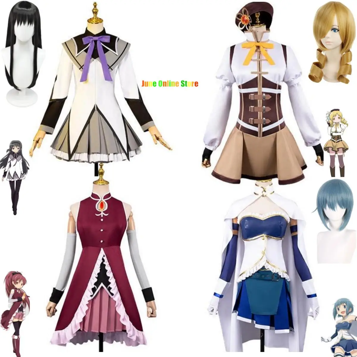 

Anime Puella Magi Madoka Magica Sakura Kyouko Miki Sayaka Tomoe Mami Akemi Homura Cosplay Costume Wig Combats Skirt Uniform