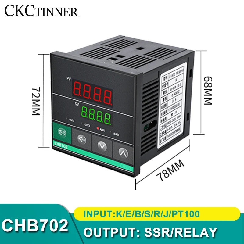 Dual Output SSR+Relay CHB402 CHB702 CHB902 Thermostat Digital Display Intelligent Universal Input Temperature Controller 220V