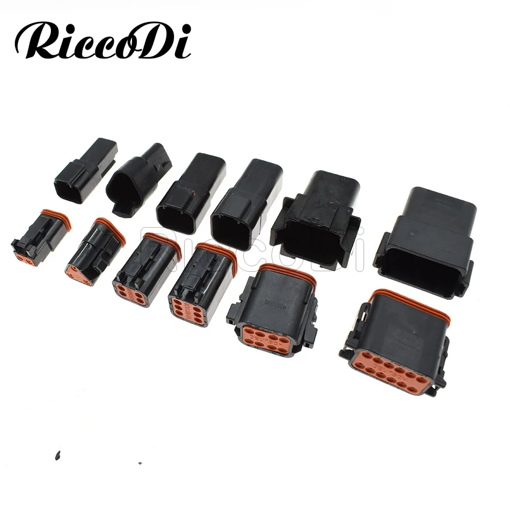 1-10Kits Black Male Female DT Serie 2/3/4/6/8/12 Way Waterproof Electrical Wire Connector for Car Motor Truck With Pins 22-16AWG