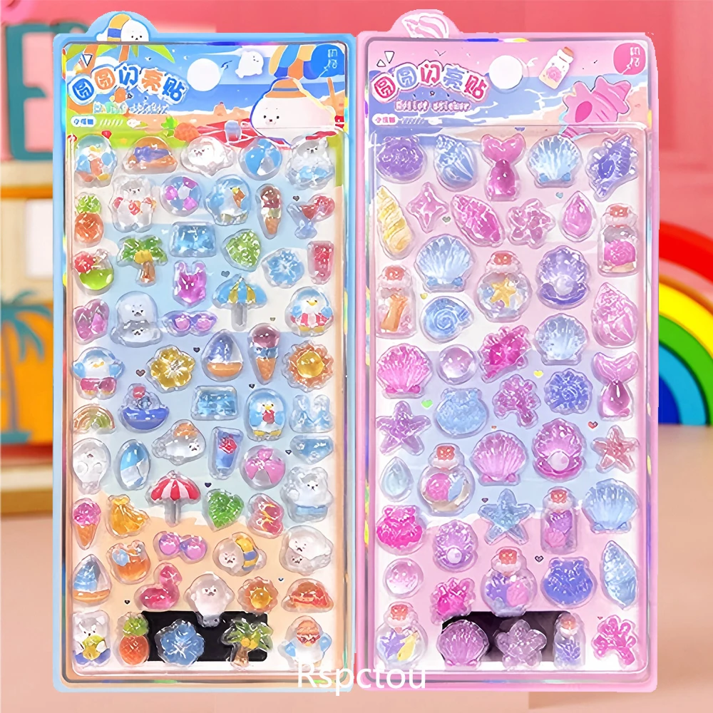 Japanese Style Cute Cartoon Sweet Marine Organisms 3D Relief Stickers Aesthetic Decoration Phone Case Embossed Diamond Sticker