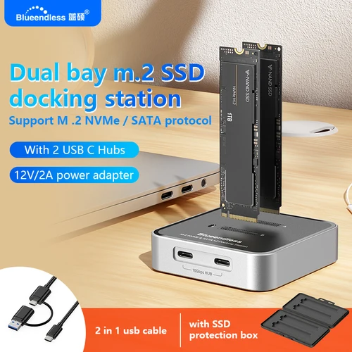 Estación de acoplamiento SSD con protocolo Blueendless Duay-Bay M.2 NVMe / SATA con lector SSD Hub tipo C USB3.1 caja SSD externa de 10Gbps