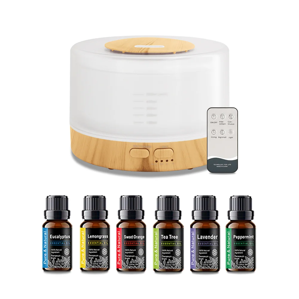 

Набор аромадиффузоров на 16,91 унции с 6 эфирными маслами Ультразвуковой увлажнитель воздуха с дистанционным управлением 5 в 1 — 7 светодиодных цветов, таймер автоматического отключения