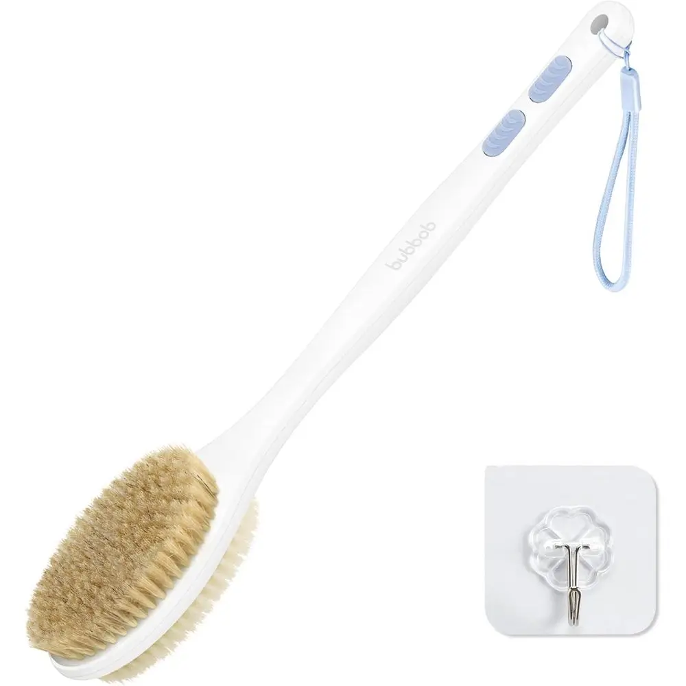 

Back Scrubber or Shower with Long Handle, Exoliating Bath Brush or Body - Double Sided Bristles (Sti & Sot), Anti-Slip Grip, Lig