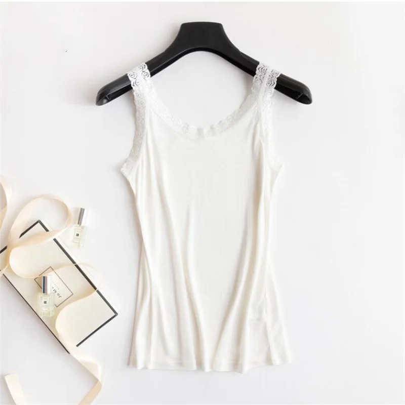 2022 Summer NEW 100% Natural Mulberry Silk Strap Top Women U Neck Solid Cami Vest Sleeveless Silk Tank Tops Ladies Lace Camisole