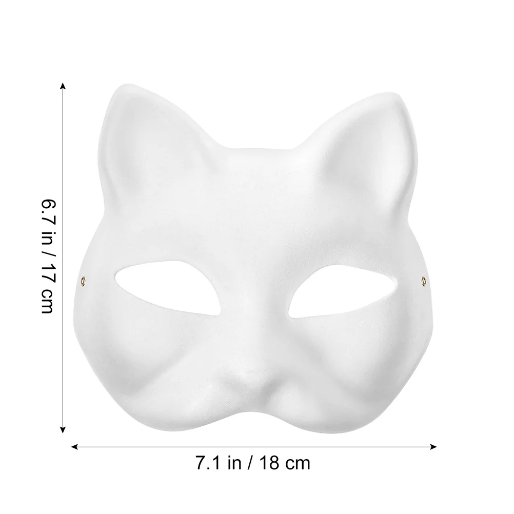 Máscara de gato de papel blanco para pintar a mano, mascarilla de gato de 2 piezas, sin pintar, para manualidades