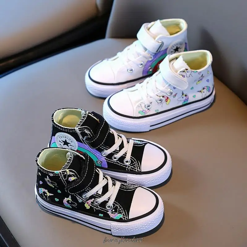 Cartoon Children High-top Canvas Girls Quality Fabric School Shoes Boys Fashion Sneakers Spring Autumn Outside Travel Canvas