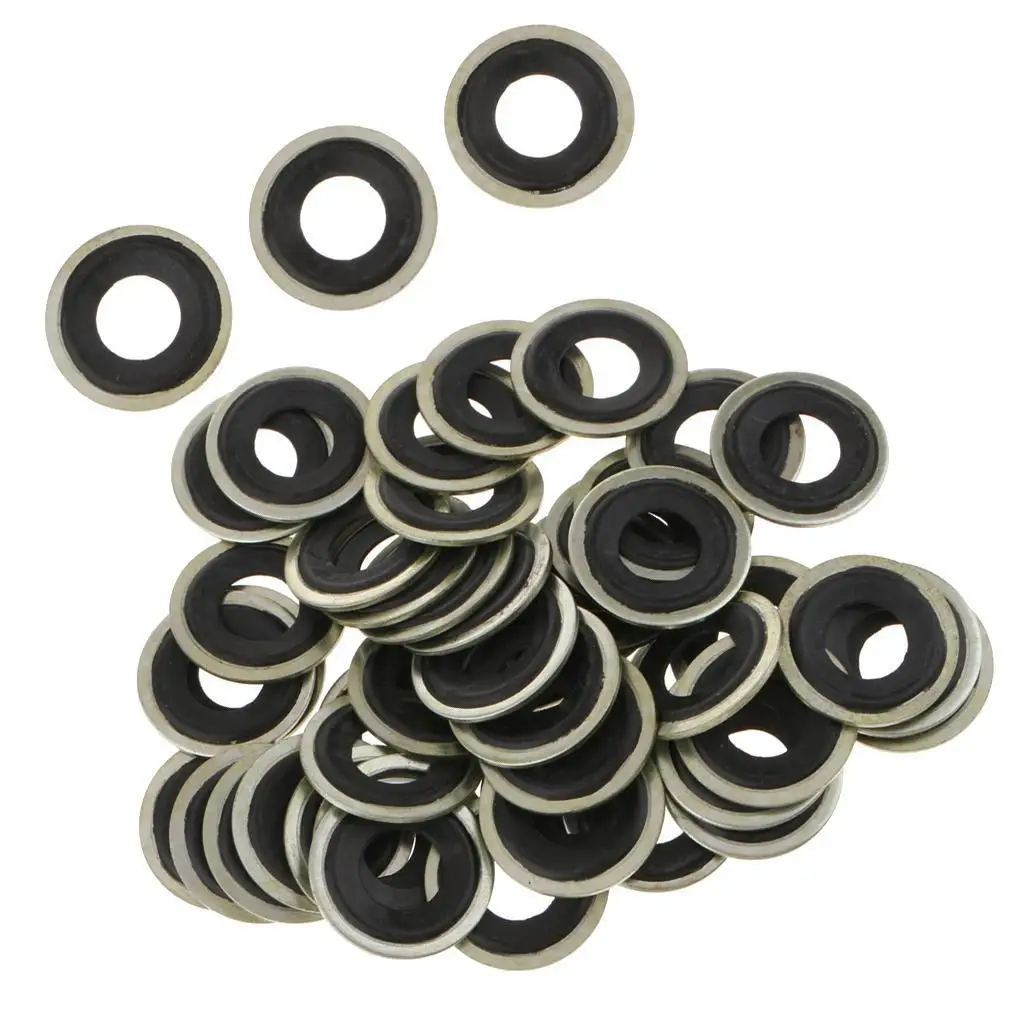 50 Pieces 14mm Metal Oil Drain Plug Crush Washer Gaskets for