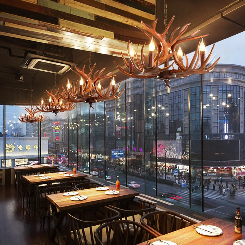 레트로 레진 사슴뿔 펜던트 샹들리에 거실 레스토랑 바 E14 인더스트리얼 사슴뿔 조명 집 장식 조명기구