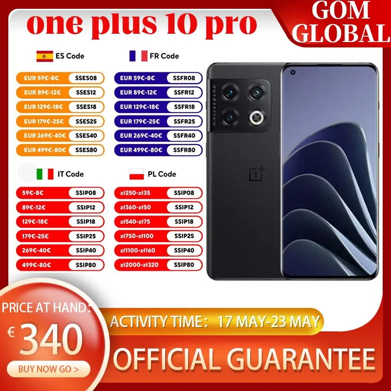 Global ROM OnePlus 10 Pro 5G 8/12GB 128/256GB Smartphone 48MP Hasselblad Camera Snapdragon 8Gen1 6.7