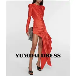 YUMDI Orange Ball Dress Sexy Booty Wrap Cocktail Dress Happy Salon Asymmetrical Mini Skirt Sparkly Taffeta Material Skinny Gown