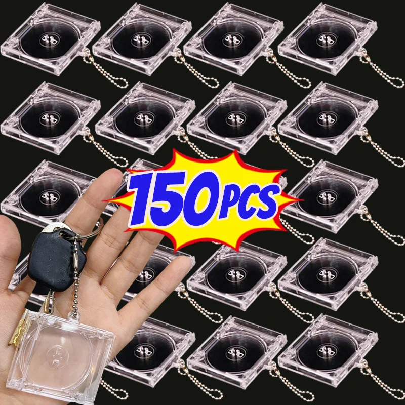150 ชิ้น Mini Blank CD กล่องพวงกุญแจผู้หญิงผู้ชายแบบพกพา DIY กระเป๋าจี้พลาสติกโปร่งใสกระเป๋าเป้สะพายหลังตกแต่งของขวัญแฟชั่น