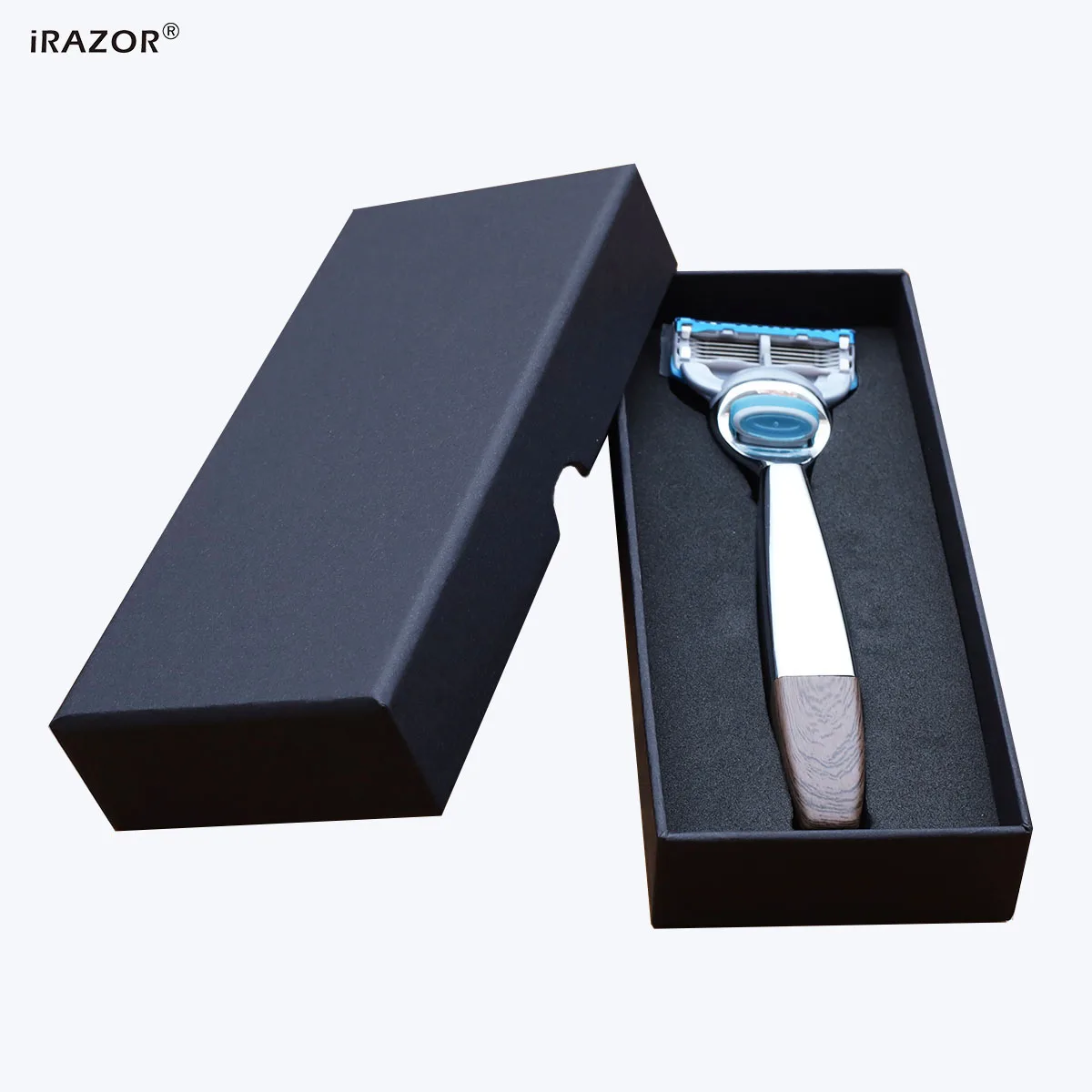 iRAZOR Deluxe Wood Grain Manual Razor Body Shaver for Men & Women 5-Layer Fusion Blade Christmas Holiday Gentleman Gift Set