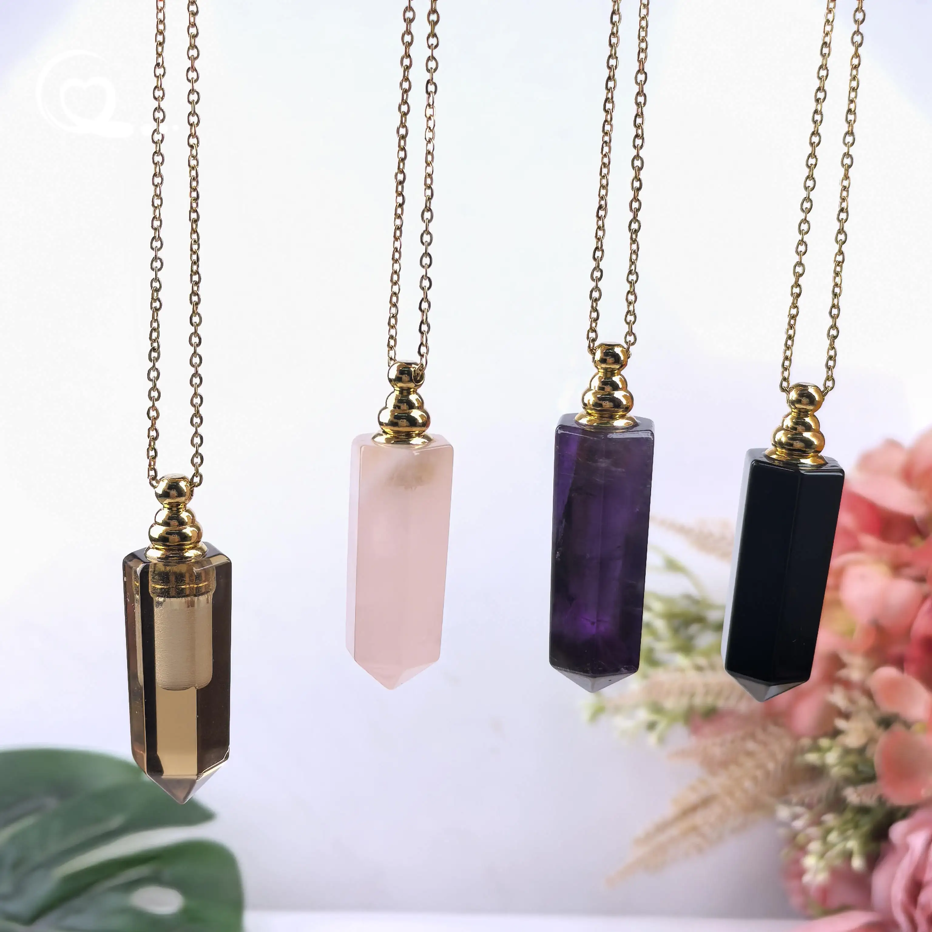 

Fluorite Point Essential Oil Diffuser Vial Charms Necklace Healing Crystal Quartz Hexagon Prism Perfume Bottle Pendants QC1182