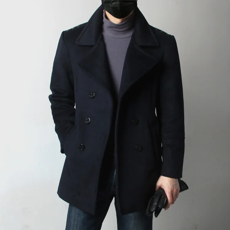 

Мужское шерстяное пальто средней длины, двубортное, темно-синее, в стиле милитари, приталенное, повседневное, осенне-зимнее, модная верхняя одежда
