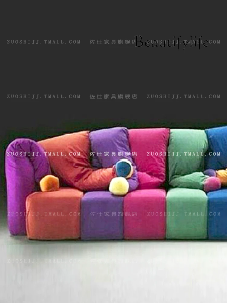 Modern light luxury creative sofa, artistic color matching sofa, designer straight row sofa