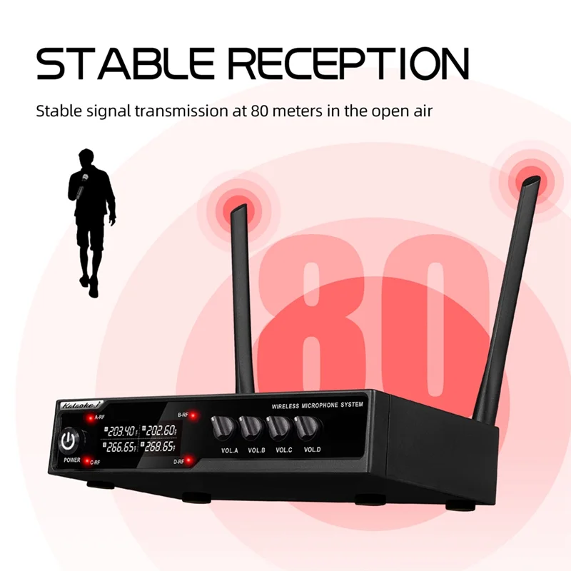 VM304 Audio 4-Channel Wireless Microphone System Handheld Mic 80M Range For Karaoke Speech Singing Portable Set US Plug Durable