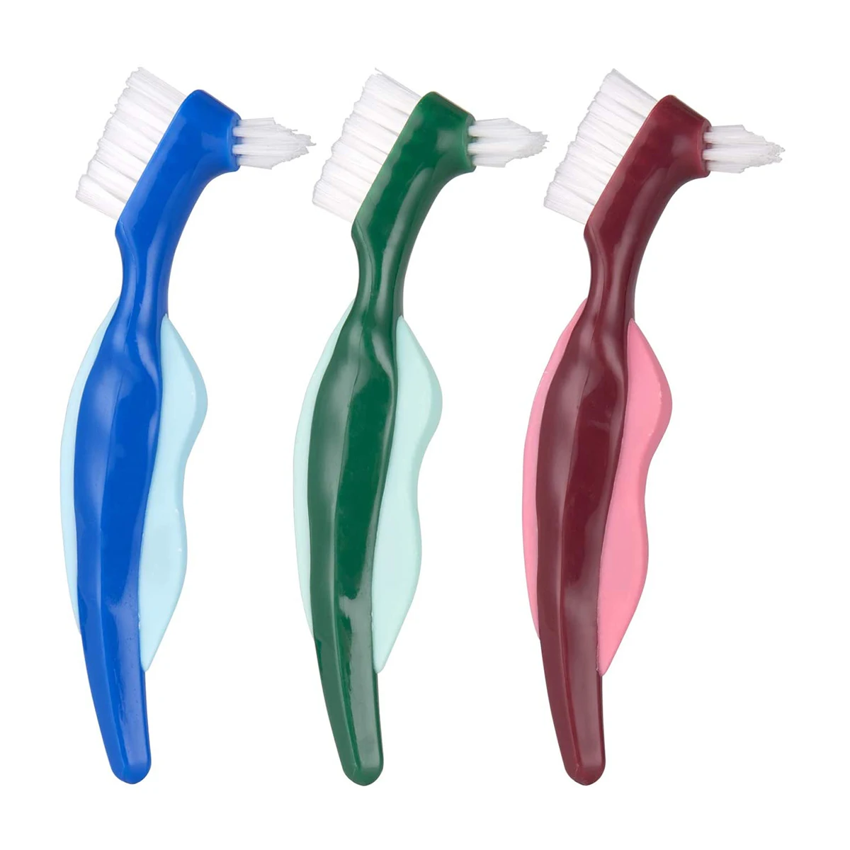 

3pcs Double Teeth Denture Cleaner Denture Cleaning Brush Brush False Teeth Cleaner Long Handle Red Green Blue Scrubber