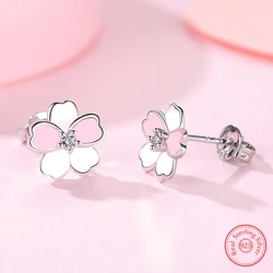 Pure 925 Sterling Silver Women's Gift New Fashion Crystal Jewelry Flower Stud Earrings XY0286