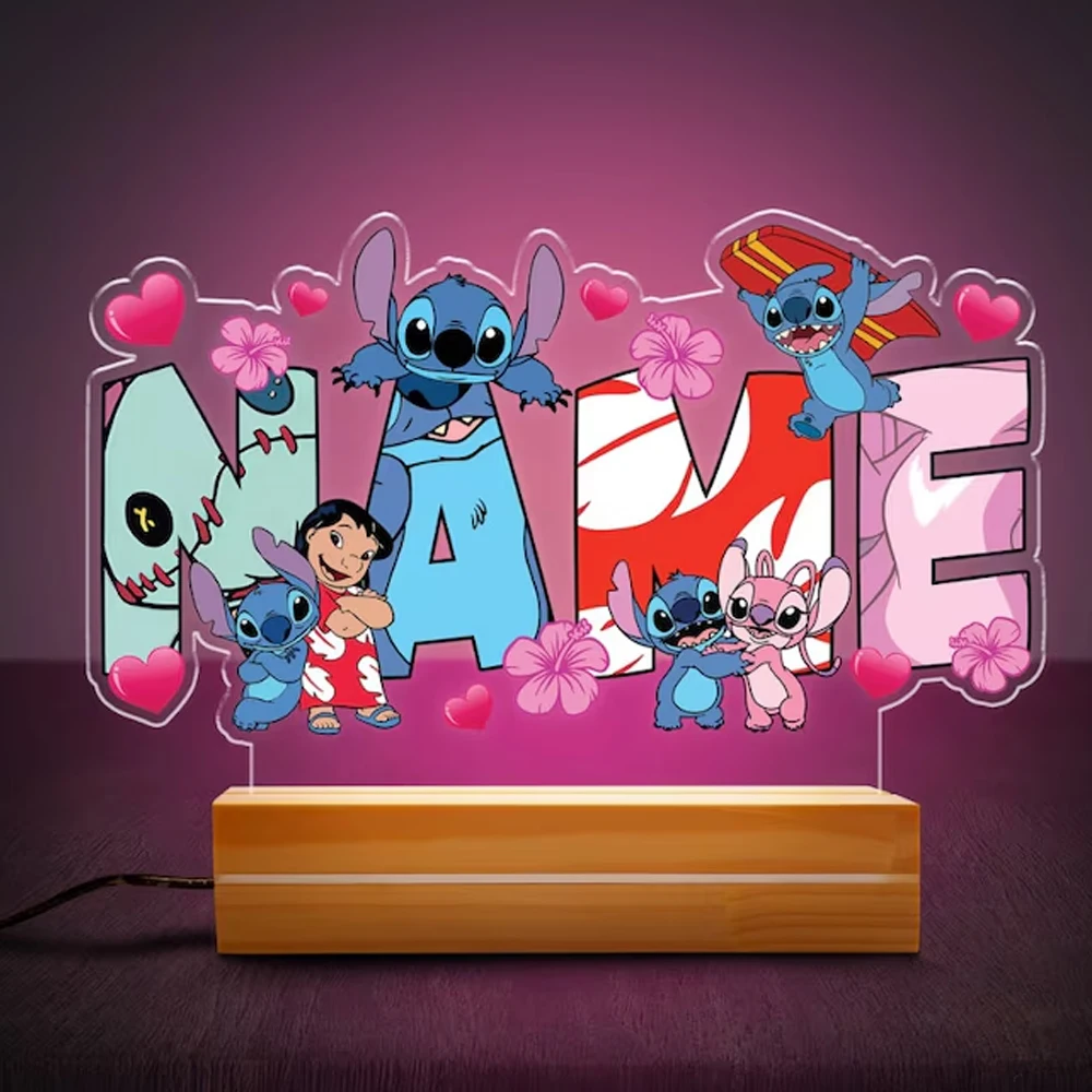 

Custom Name Disney Lilo & Stitch Acrylic Plaque with Night Light Disney Stitch Birthday Boy Gift Family Room Decor Couple Gifts