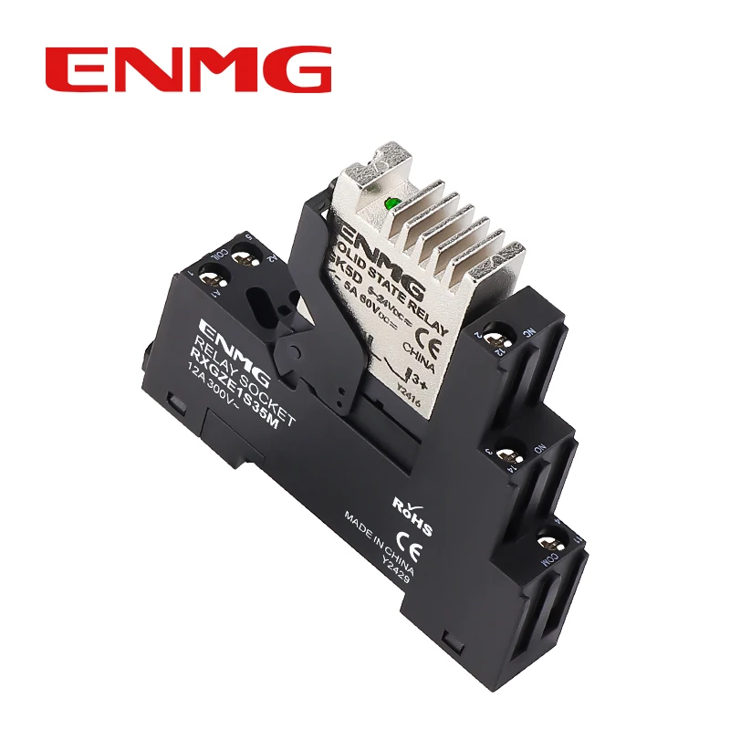 ENMG RJ1S-C-D24 Slim Electromagnetic Relay Miniature DC Normally Open GK5D Solid-State Rail Mount Base Set