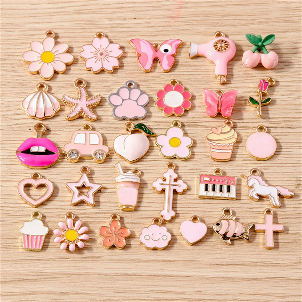 Tusember Mix, 10 Stück, Charms, Serie in Pink, Emaille-Anhänger mit Tier- und Blumenmotiven, zum Basteln von Schmuck, handgefertigte Schmuckaccessoires. – Detail 4
