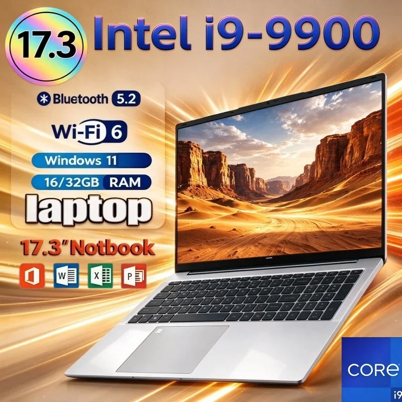 Daily Working Notebook 17.3 Inch HD Large Screen Intel I9-9900 32GB RAM 2TB SSD Win11 Fingerprint Unlock Laptop For Household