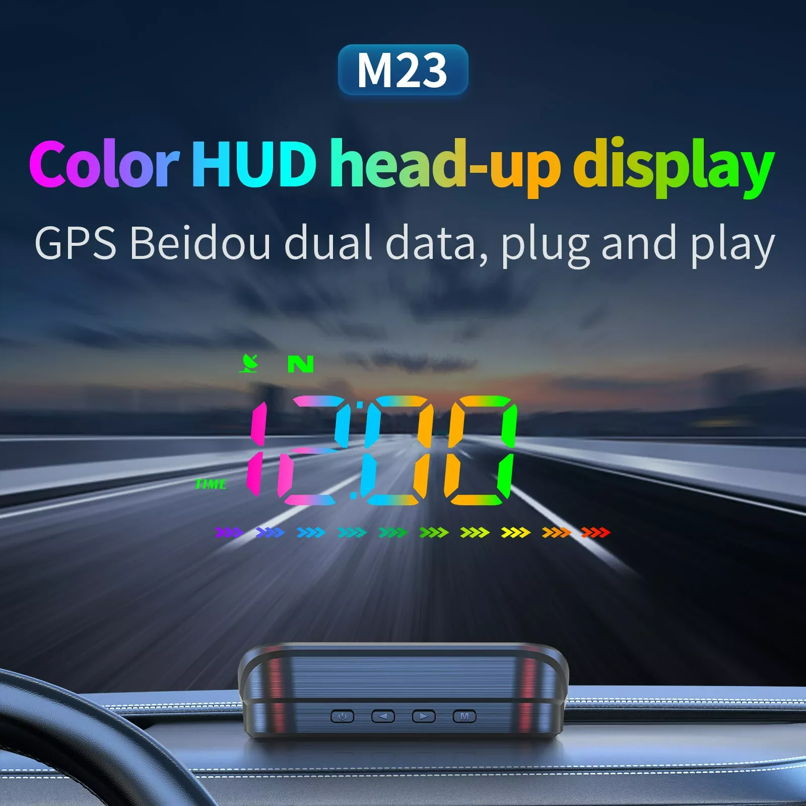 

Car HUD M23 GPS Head Up Display Speedometer Windshield Projector Driving Distance Time Overspeed Warning System for All Car