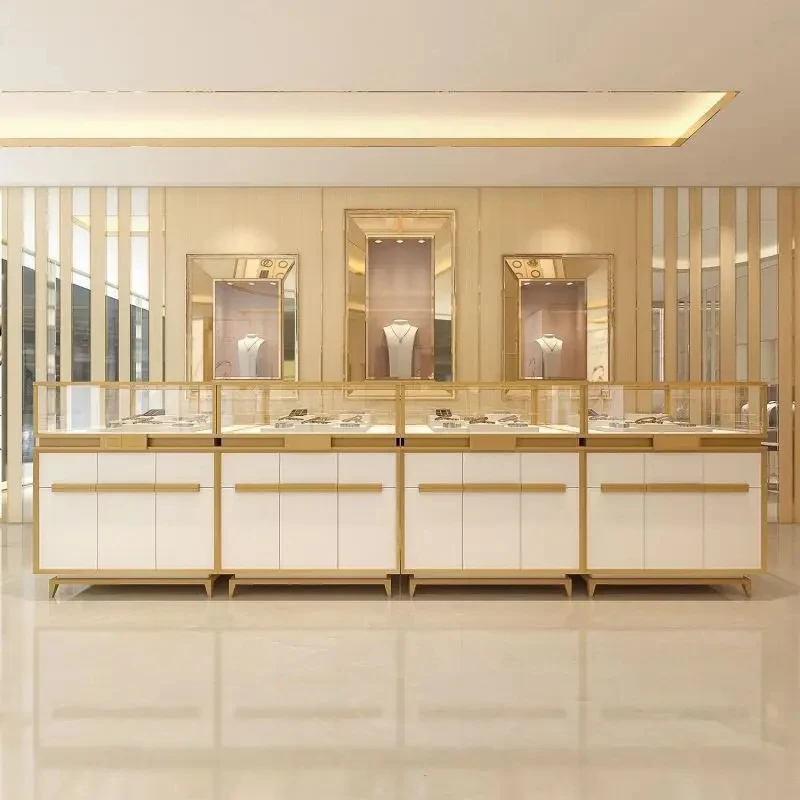 custom.Myshine Tempered Glass LED Light Showcase Display Custom Modern Style Shopping Mall Retail Metal Material