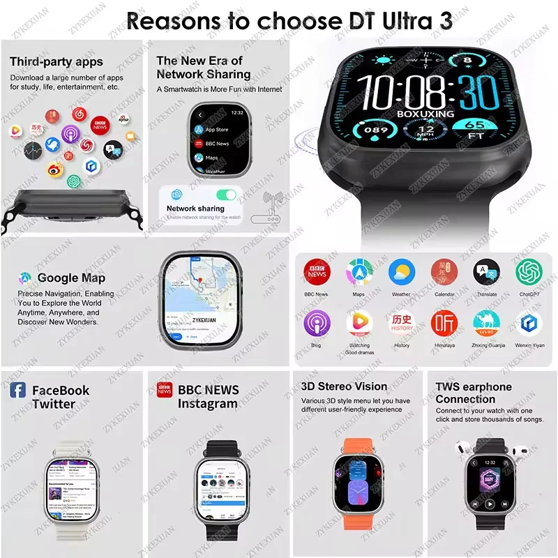 2025 Nuovo Orologio Originale DT Ultra 3 Pro Astuto Della Vigilanza Degli Uomini Google mappa NFC GPS Tracker HD BT Chiamata IP68 Impermeabile orologi intelligenti Donne