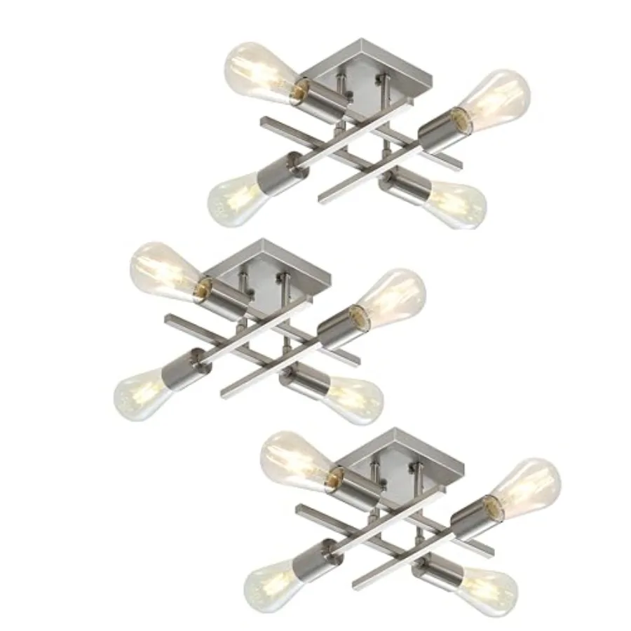 

Industrial 4-Light Semi Flush Mount Ceiling Light Fixture Modern Brushed Nickel Chandelier Lighting Farmhouse E26 Base Sputnik