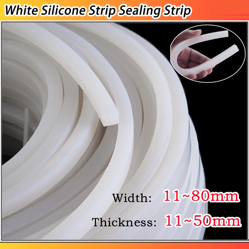 1 Meters White Solid Silicone Rubber Sealing Strip High Temperature Resistant Wear-resistant Thickness: 11~50mm Width: 11~80mm