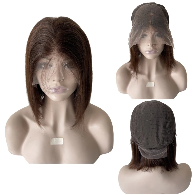 

Brazilian Virgin Human Hair 10 inches Bob Style Brown Color 4# 130% Density 13x4 Lace Front Wig for White Woman