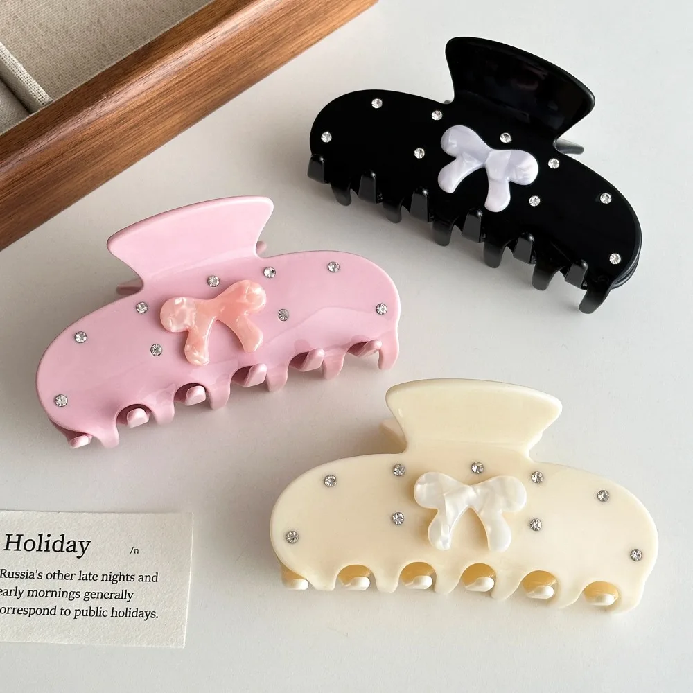 

Fashion Vintage Rhinestone Crab Clip Non-slip Elegant Bow Hair Claw Jewelry Acrylic Acetic Acid Hair Clip Beach
