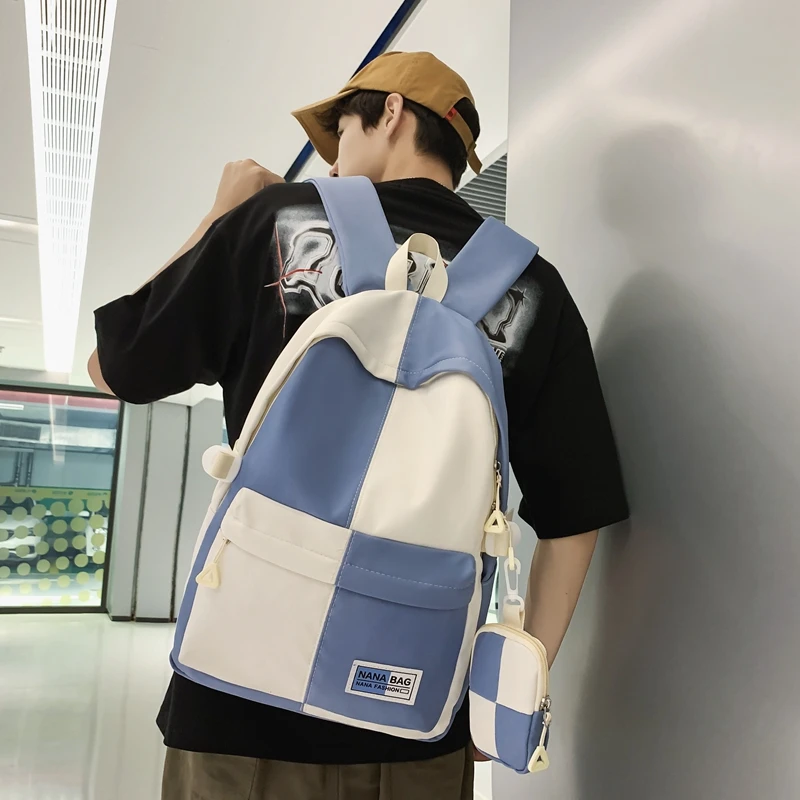 

Backpack for Large Student Schoolbag Color Clash Cute Pendant Zipper Bookbag School Backpack Waterproof Primary Book Bag