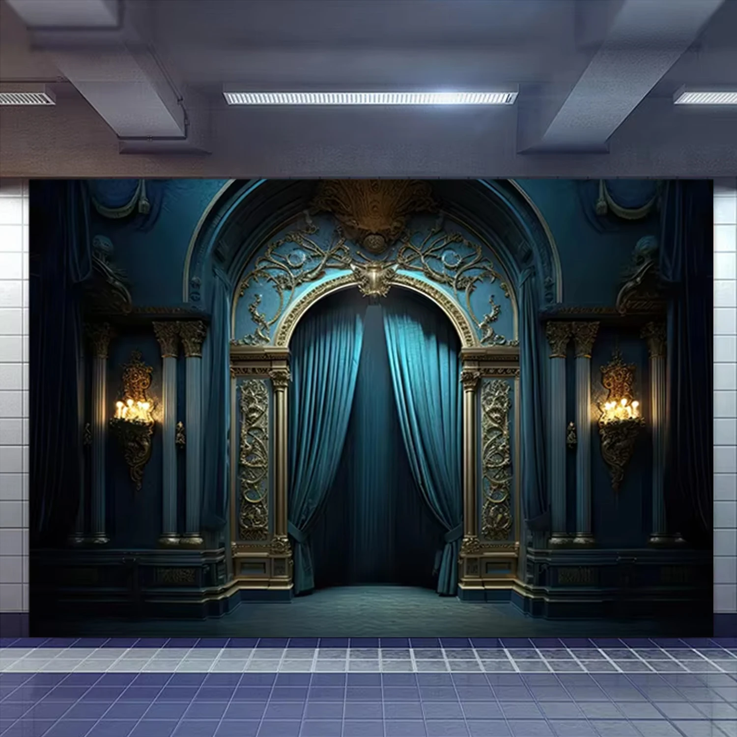 Dark Retro Palace Theme Photography Background  Vintage Castle Hall Magic Staircase Church Scene Wizard Halloween Portrait Props