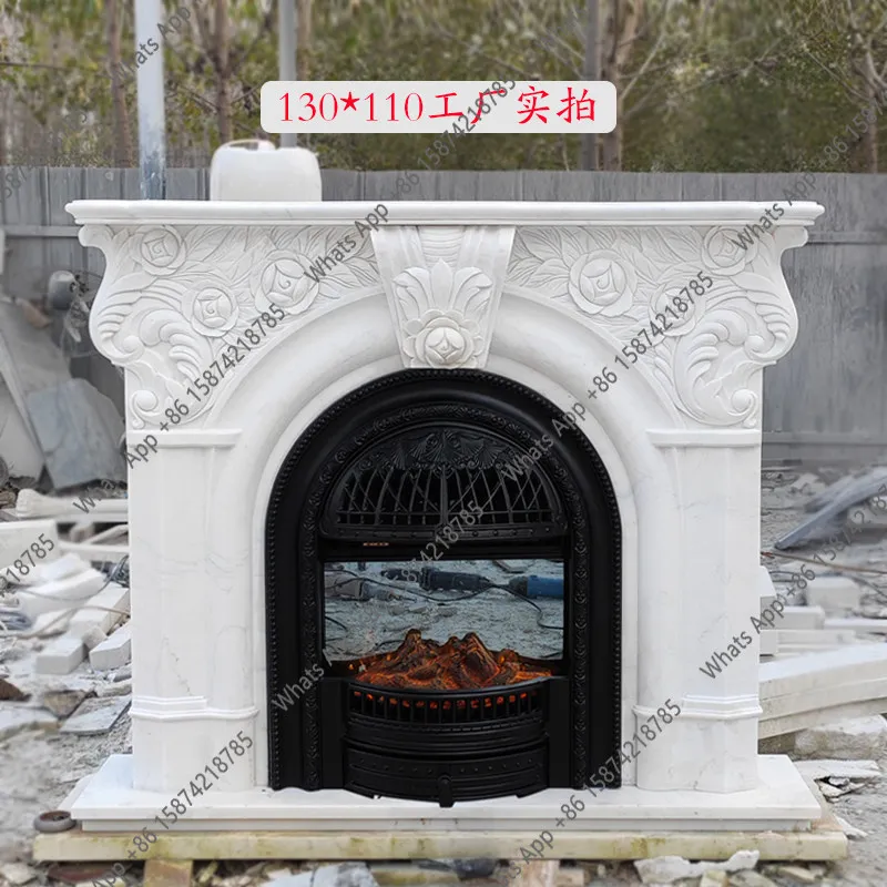 M European interior decoration natural French stone fireplace  white marble stone carving  customization American marble