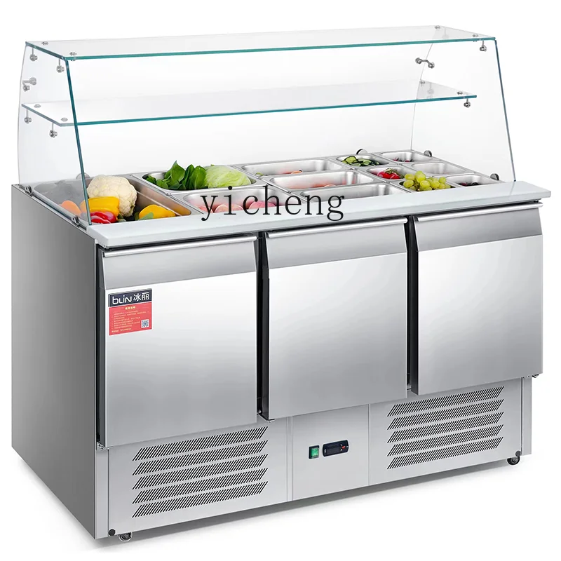 TQH commercial integrated air-cooled fresh-keeping workbench salad cabinet fruit and vegetable refrigerated display cabinet
