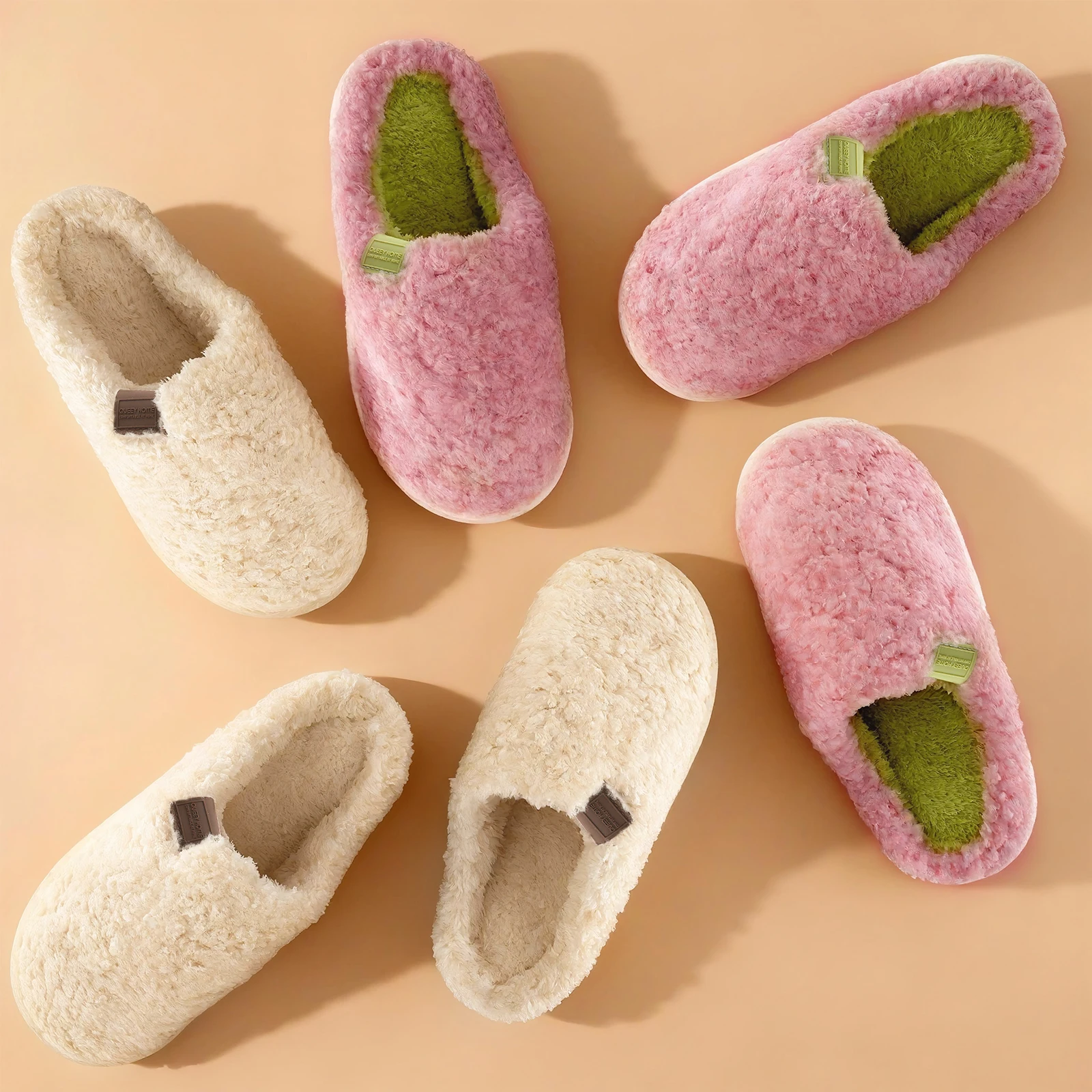 Women's Fuzzy Slip-on Slippers Warm Cozy Soft Loafer Lightweight Indoor House Shoes with Polar Fleece Curly Fur