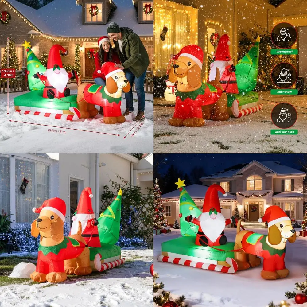 

Christmas Outdoor Sleigh Inflatable Decoration with Dachshund Dog, LED Lights, 8ft Long Yard Decor
