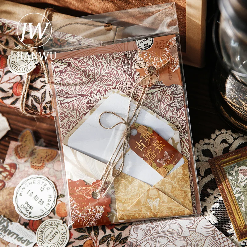 JIANWU Morris's Butterfly Letter Series Vintage Pattern Landscape Collage Scrapbook Material Creative Junk Journal Stationery