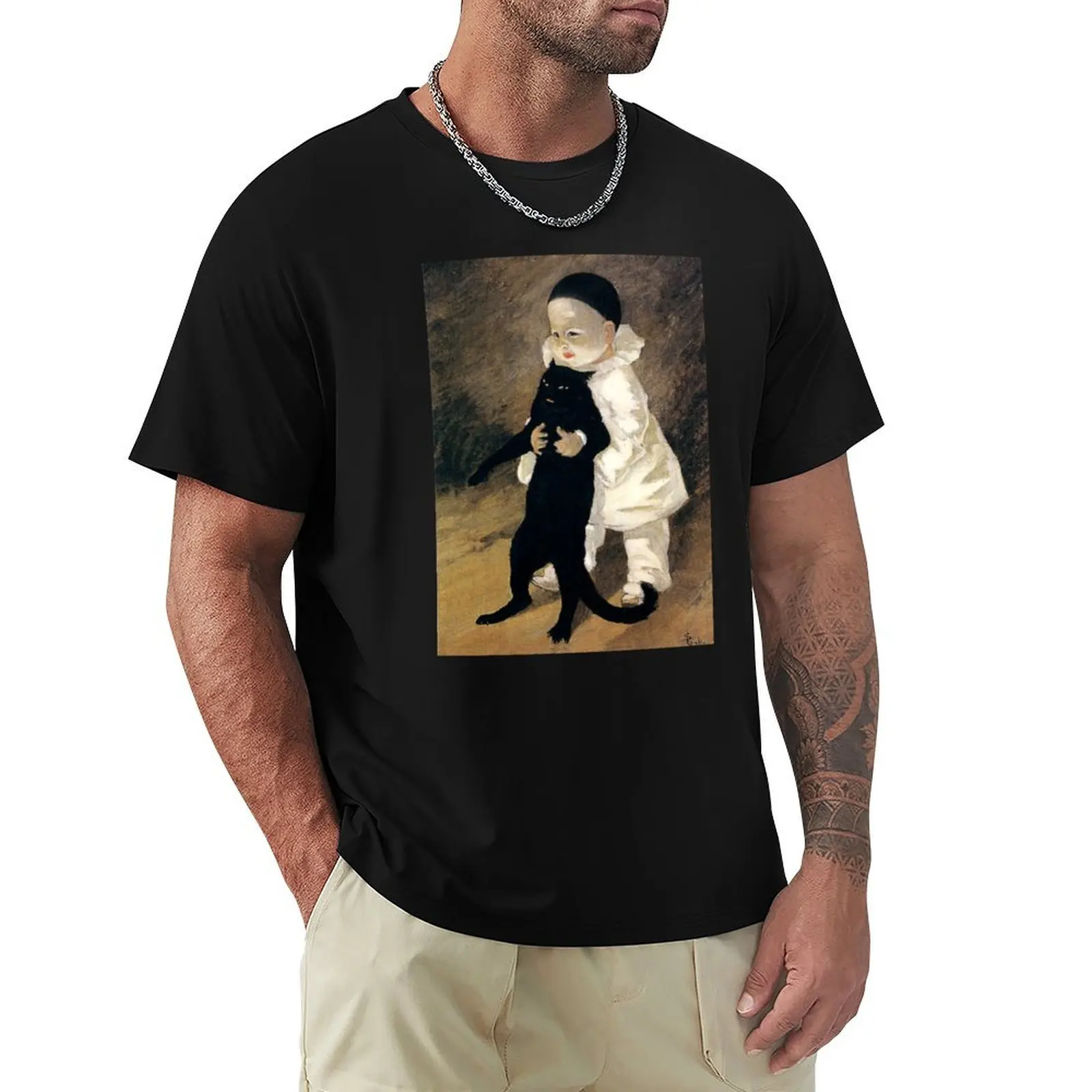 Pierrot et le Chat (Pierrot y el gato) _Théophile Alexandre Steinlen Painter (1859-1923) Camiseta de gran tamaño, transpirable