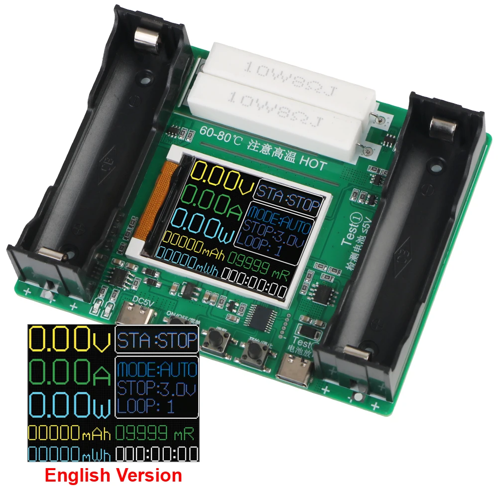 5V Type-C Adapter Resistance Analyzer Charging Discharging Device 18650 Lithium Battery Capacity Tester Electronic Load Tester