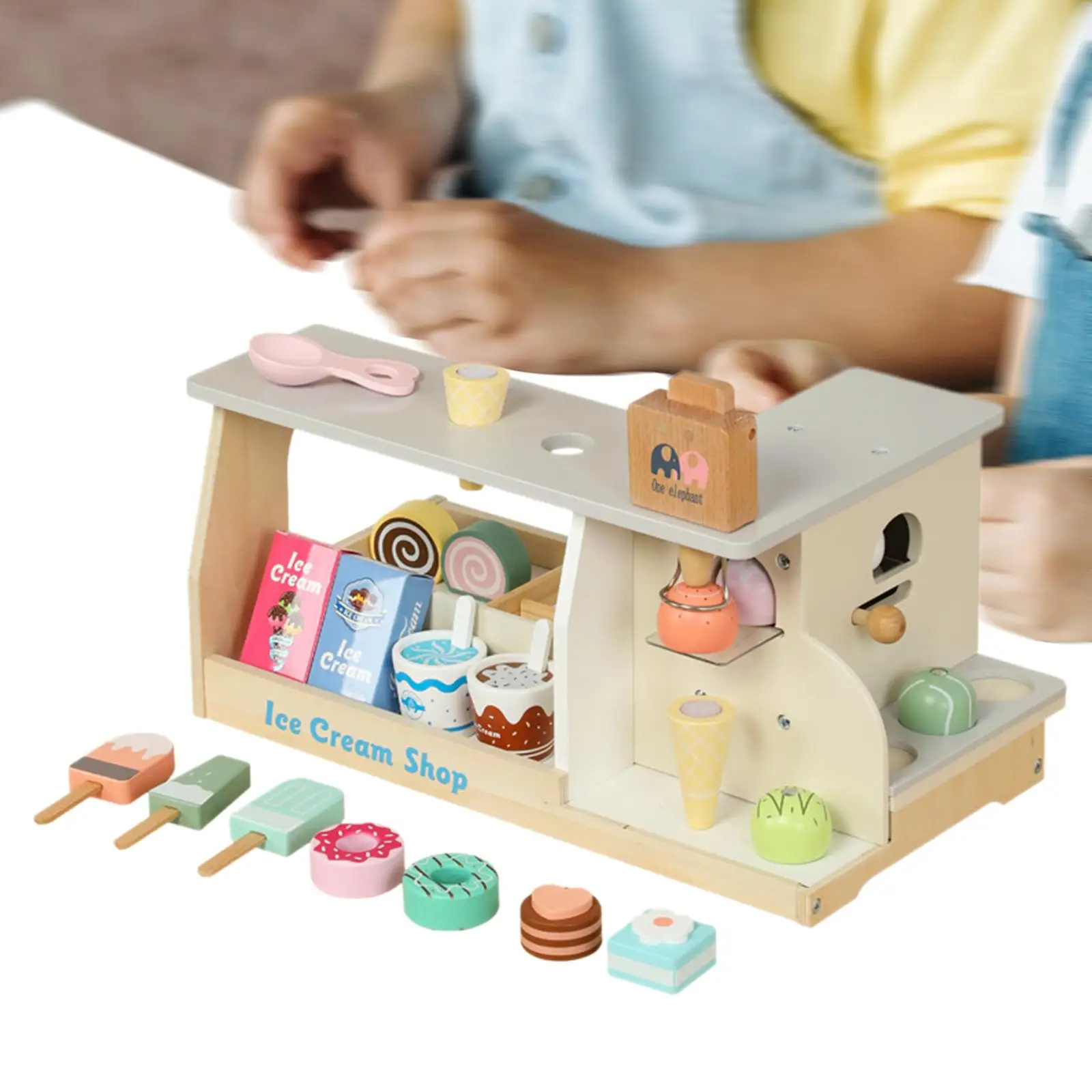 Montessori Ice Cream Counter Toys Role Play Toys Wood Ice Cream Playset for Children Age 3 4 5 6 Years Old Girls Holiday Gifts