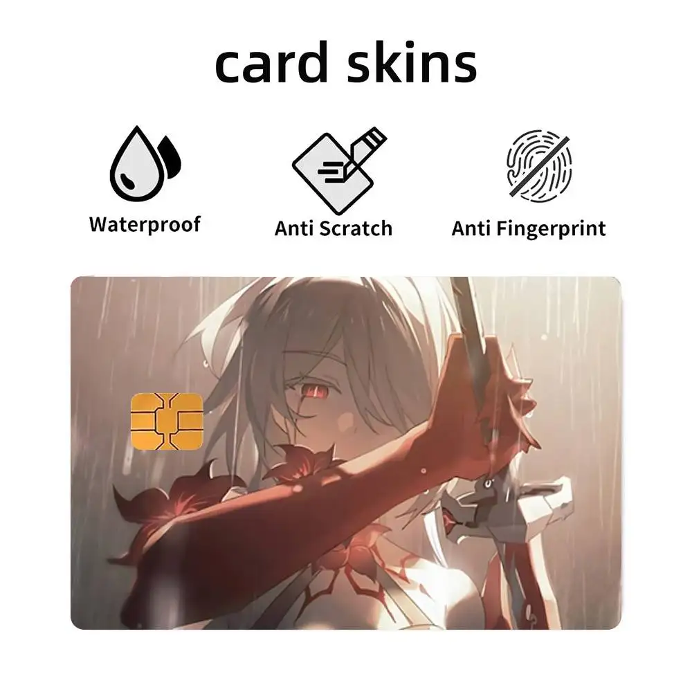 Game Honkai Star Rail Acheron 4pcs 1Set Funny Shell On Off Ultra Thin No Fade Sticker Skin Cover Film For Debit Credit Card