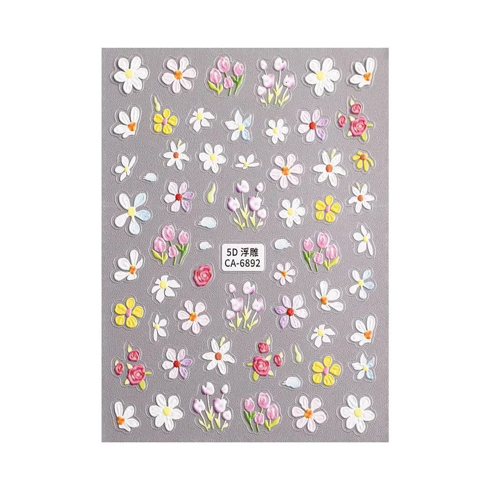 Frühling Ölgemälde Hibiskus Blume Nagel Aufkleber Kleine Blume Relief 5D Geprägte Nail art Aufkleber Blume Geprägt