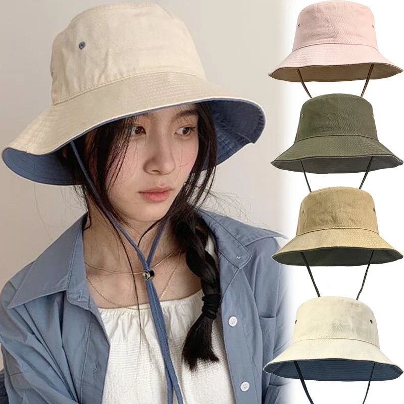 Sunscreen Sun Cap Summer Drawstring Fisherman Hat Women Lady Girls Outdoors Travel Sunshade Solid Color Bucket Hat Fashion Caps